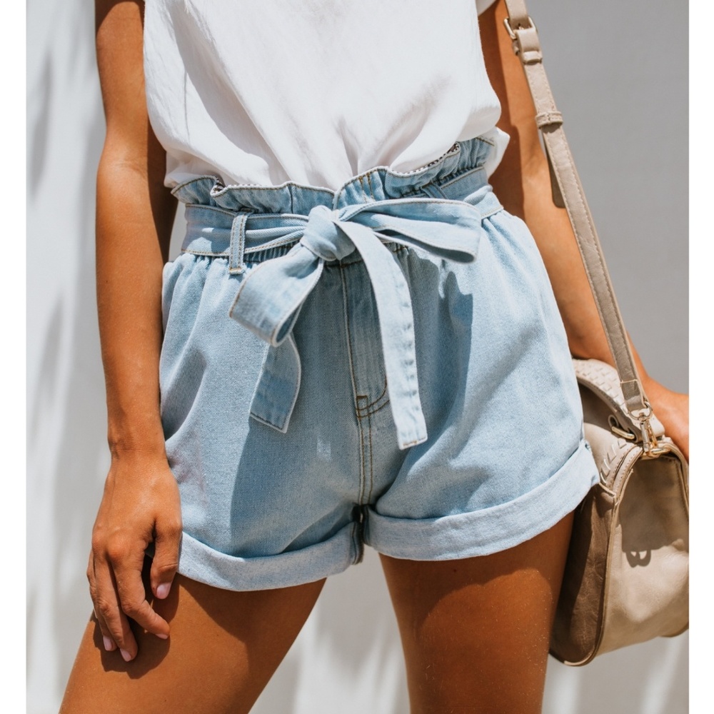 Lonestar Pocketed Tie Waist Denim Shorts